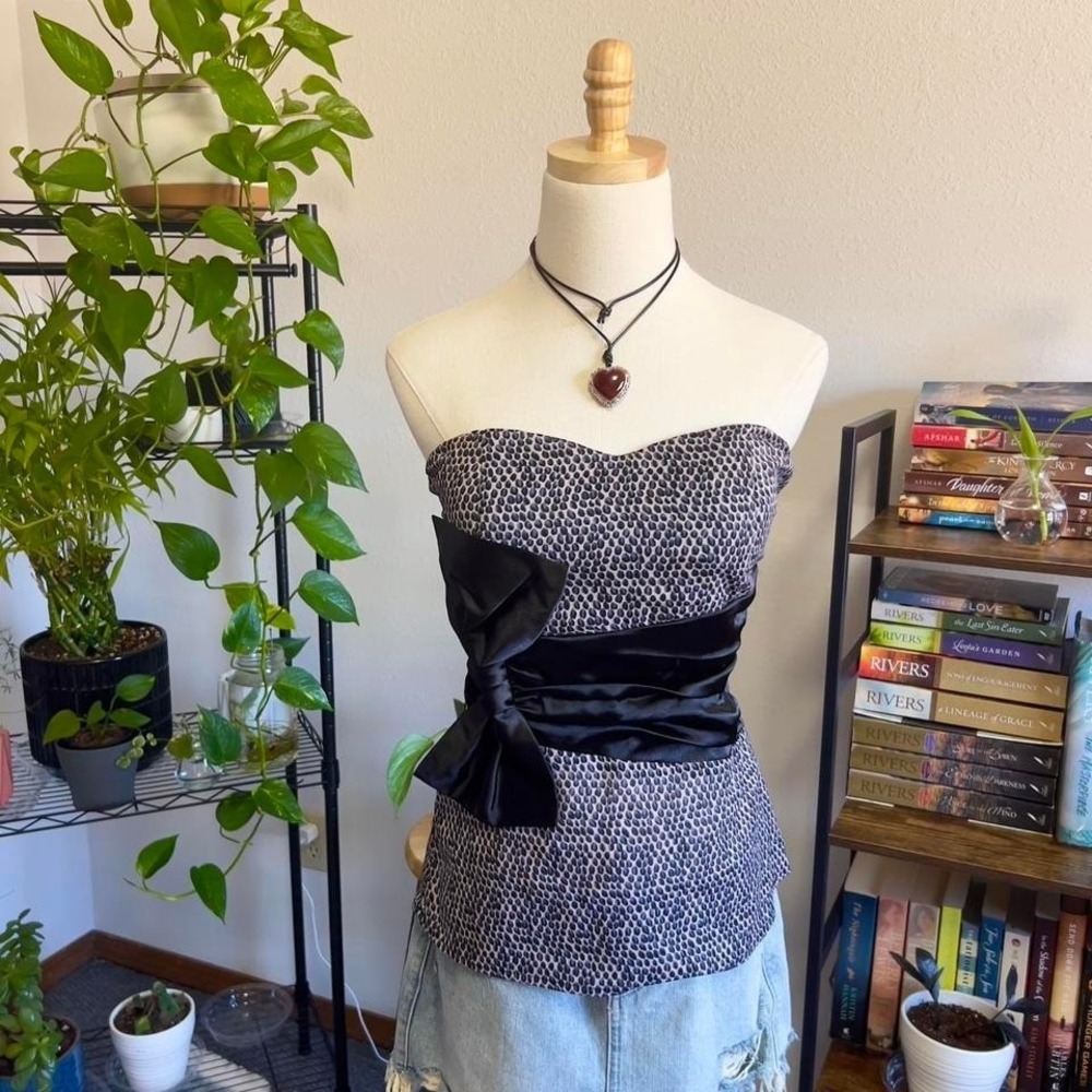 Vintage Y2K 2000s Bow Tube Top Strapless Womens Medium‎ Office Siren Goth Glam